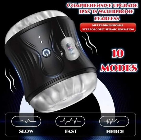 Pleasure Hub Men Rechargeable Male Masturbator – 7 Powerful Vibration Modes, Open-Ended Stroker