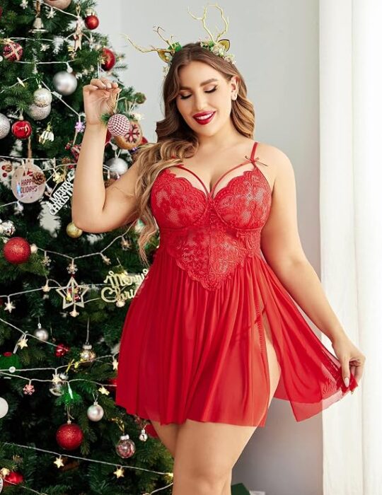 Red Net Babydoll Lingerie Nightwear