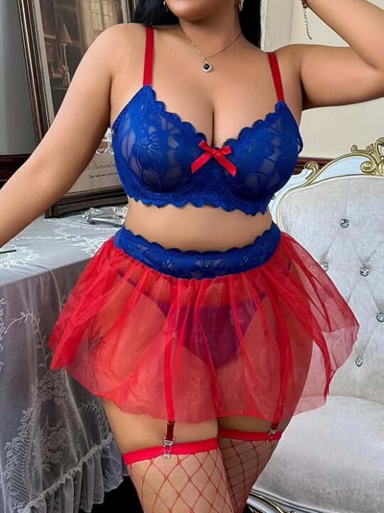 Sheer Mesh Mini Skirt with Lace Bra