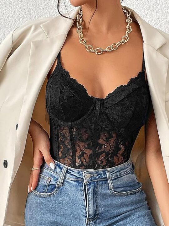 Scallop Trim Bustier Cami Bodysuit