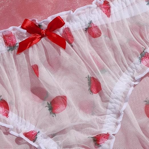 Strawberry Print Sheer Mesh Lingerie - Image 5