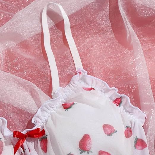Strawberry Print Sheer Mesh Lingerie - Image 3